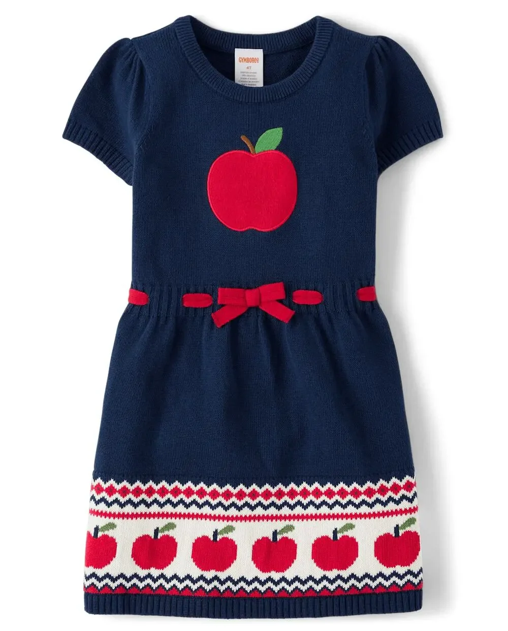Gymboree Girls Navy Blue Apple Embroidered Classroom Sweater Dress Size 2T